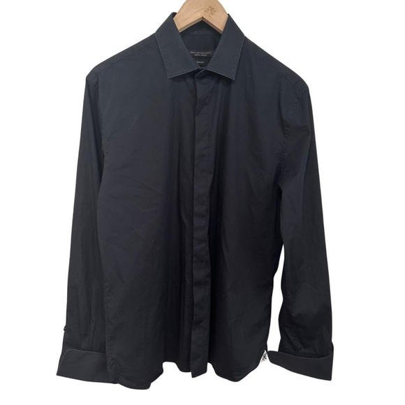 John Varvatos USA Signature Tailored Slim Fit Button Up SZ 15 Black Cotton Blend - Picture 1 of 10